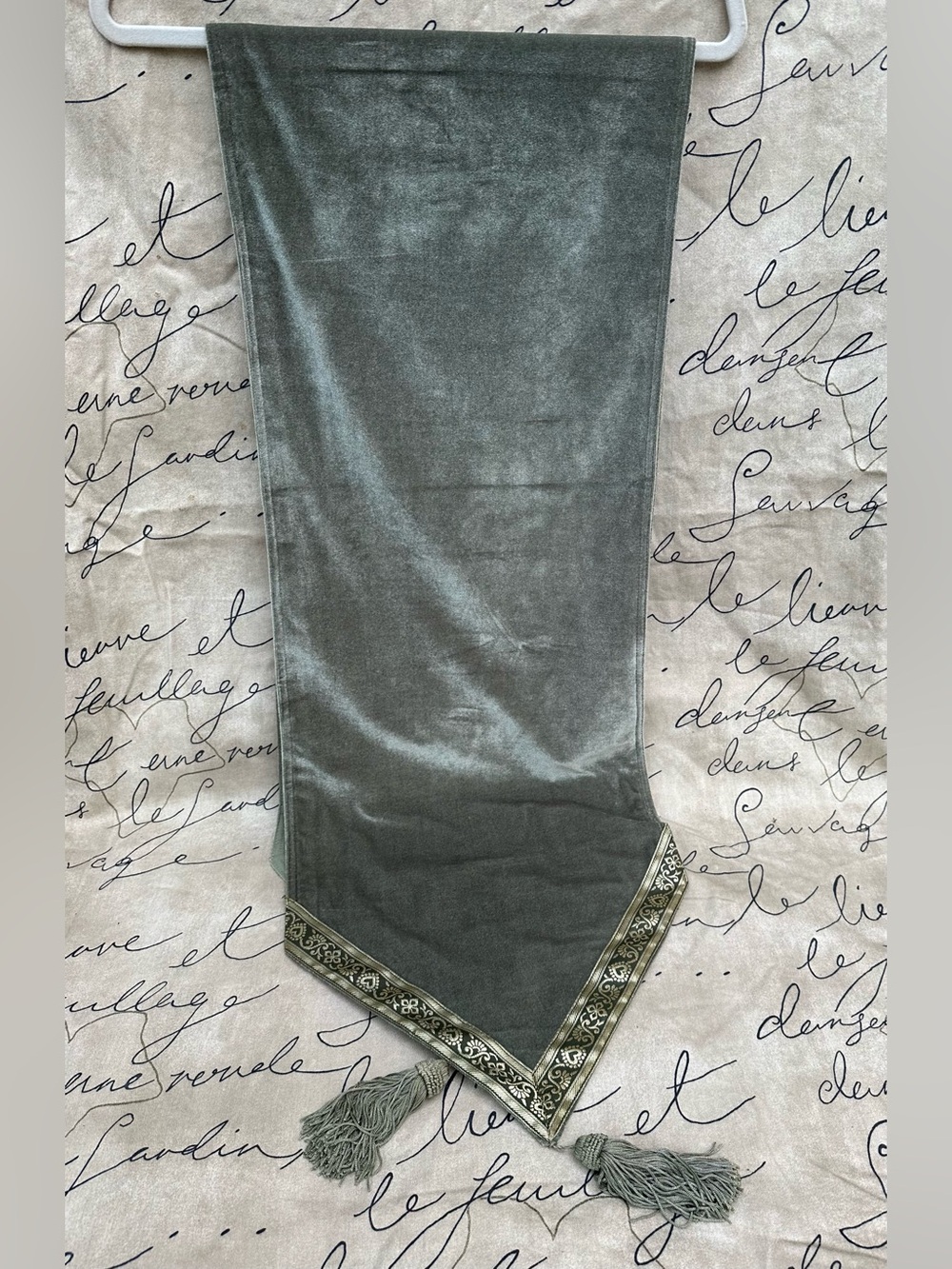 Green Vintage Velvet Velour Table Runner